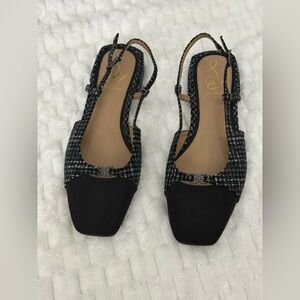 Sam Edelman Womens Kara Black Square Toe Slingback Flat Sz 7.5